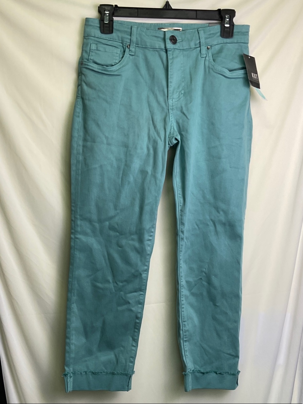 Kut from the Kloth Amy Frayed Hem Crop Straight Leg Jean - Teal/Sea Blue